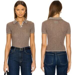 Guest In Residence | NWT Cashmere Shrunken Polo in Chestnut & Cream S